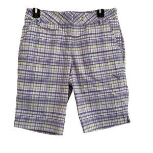 Puma Men Plaid Golf Shorts Purple & Green Polyester Blend Size 8